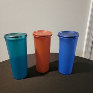 Lot of 3 Tupperware Tumblers with Seals Jewle‎ Tones 16oz.